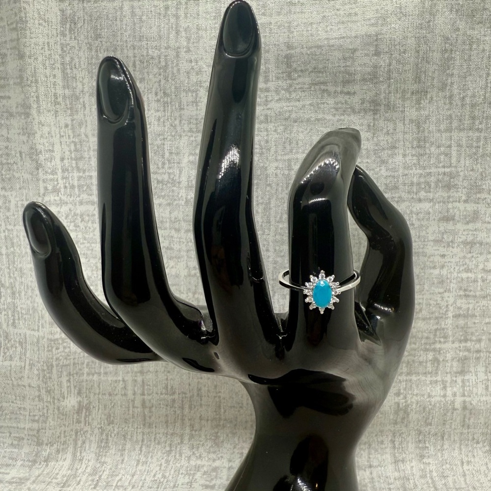 NWT Sterling Silver, Turquoise & CZ Crown Ring, Size 7 - Picture 5 of 5